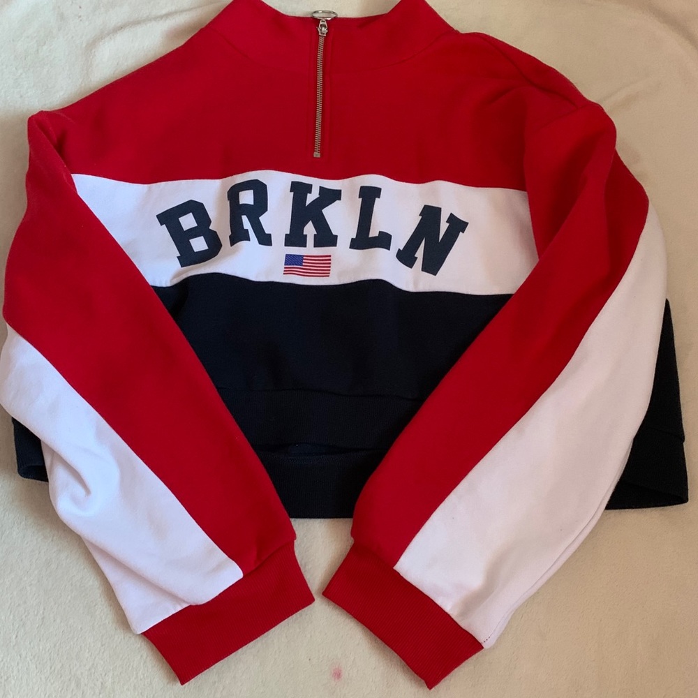 red white &blue Brooklyn New York cropped hoodie